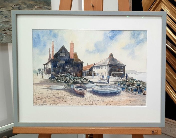 Aquarell neu einrahmen lassen: Goldrahmen durch modernen Wechselrahmen ersetzen - Kunsthandlung Langheinz