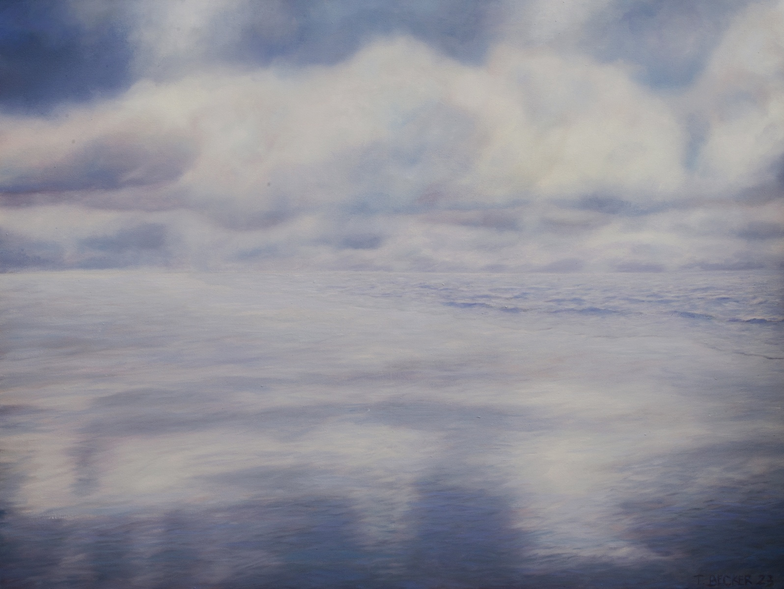 Gemälde von Thomas Becker - Wolken spiegeln sich in einer stillen Meeresoberfläche.